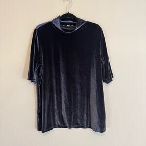 Loft Womens Dark Blue Crushed Velvet Short Sleeve Mock Neck Tunic T-Shirt Size L